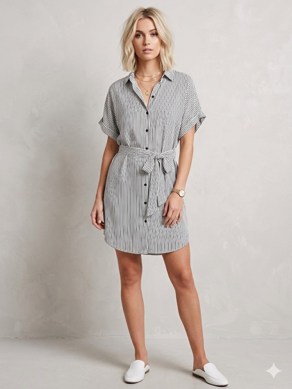 Forever 21 Black and White Striped Button-Front Shirt